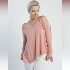Zoe Couture 100% Cashmere V-Neck Sweater Pink Cold Shoulder Relaxed Size Small